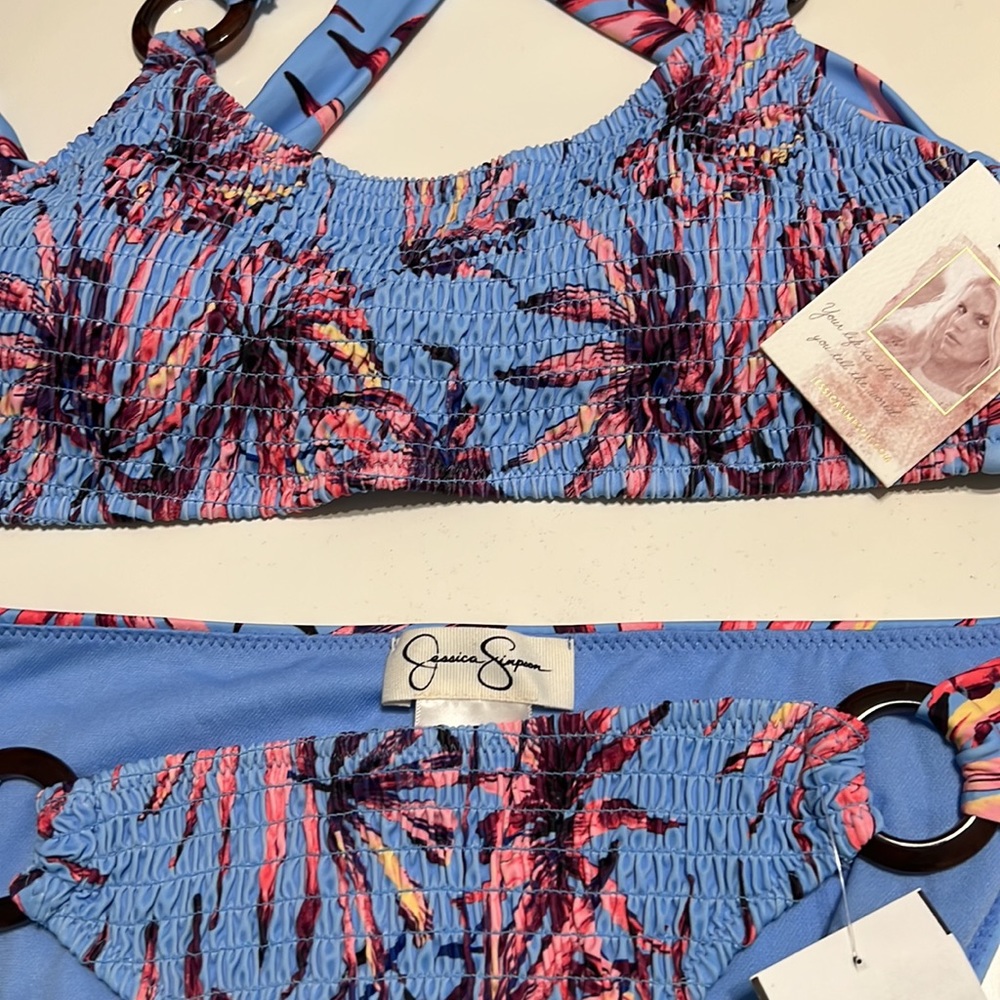 NWT Jessica Simpson Windy Palms Multi Lilac Bikini Top and Bottom M/L - Picture 7 of 11